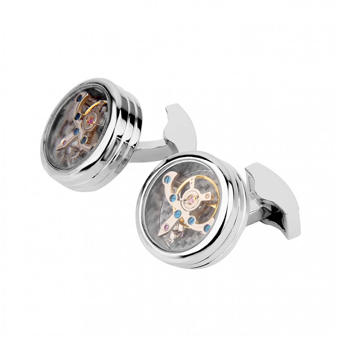 1 Pair Men's Cufflinks Round Watch Movement Silver Color