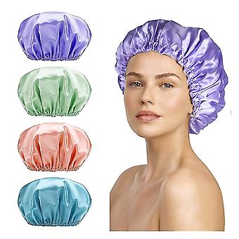4-pack Shower Cap,  Shower Caps For Women, Double Waterproof Layers Bathing Shower Hat Hair Protecti