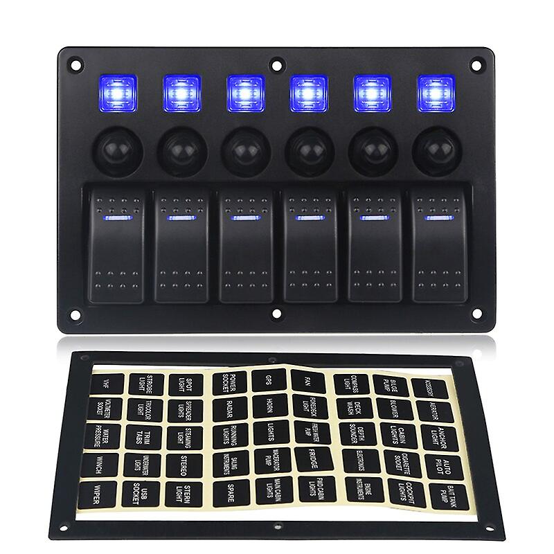 Universal Overheat Protection Rocker Switch With Stickers 6 Gang 12v-24v Waterproof Switch Panel Boat Marine Yacht