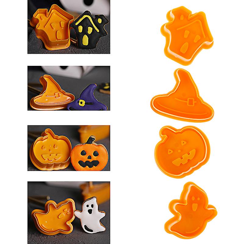 4pcs/set Halloween Pumpkin Ghost Theme Plastic Cookie Cutter Plunger Cake Decora Tools