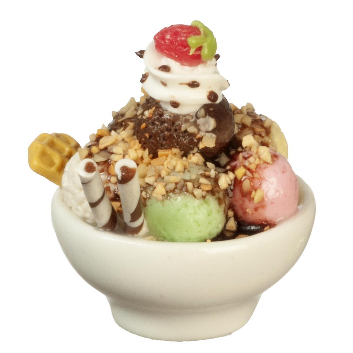 Dolls House Chocolate Sundae For Sharing Dish Of Ice Cream Dining Room Accessory