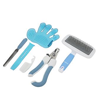 Pet Trimming Kit Hund Kam Katt Nagel Sax Husdjur Rengöringsmaterial Pet Grooming Frisör Trim KitS Blå