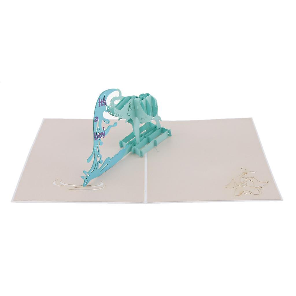 3D Pop Up Invitation Greeting Card With Envelope For Baby Shower Decor Bule