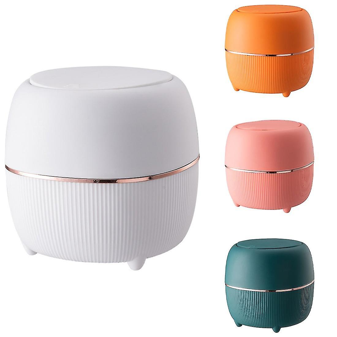 Trash Can Desk Bin With Press, Mini Desktop Bin With Lid Round Press Type With Removable Inner Plastic Small Trash Can 1pcs