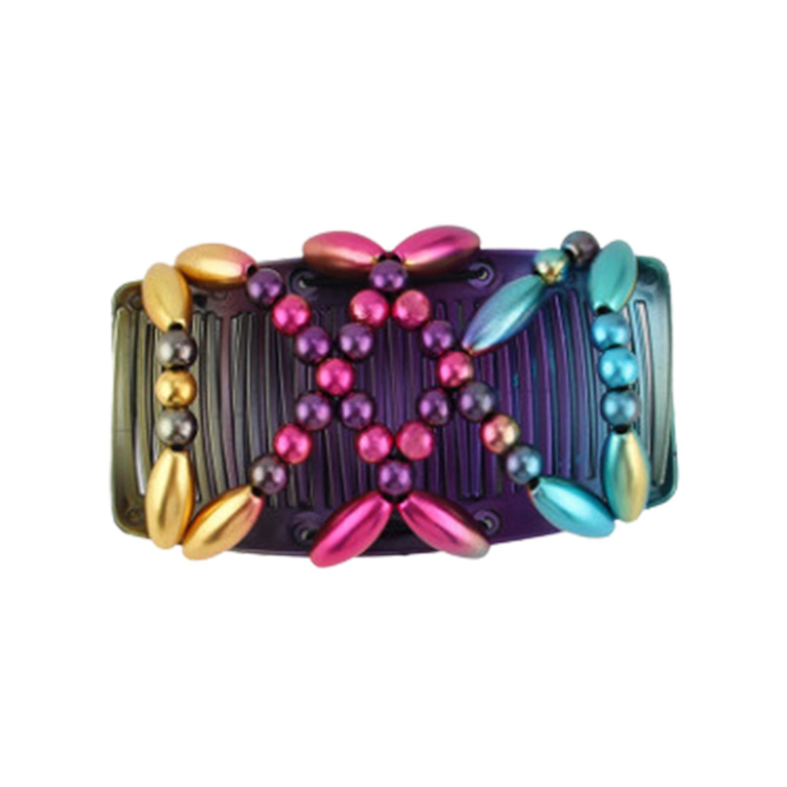 Sun Flower Collection Thick Hair Clip Combs for Girls Double Side Bun Maker Easy Updo Beaded Stretch Comb Clips