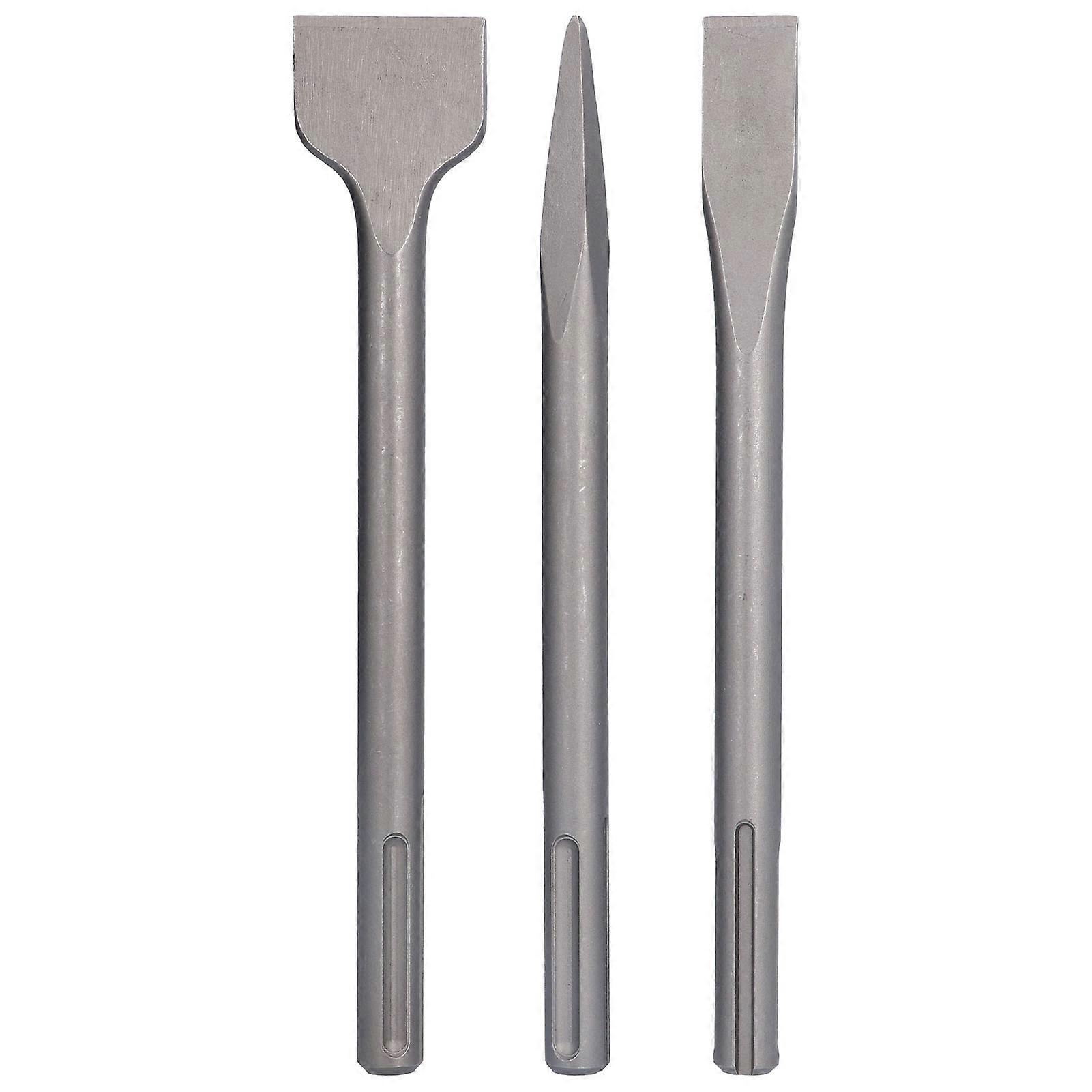 3 Pcs Carbon Steel Flat Tip Rotary Hammer Chisel Set for Tile and Concrete Work with 5 Handles