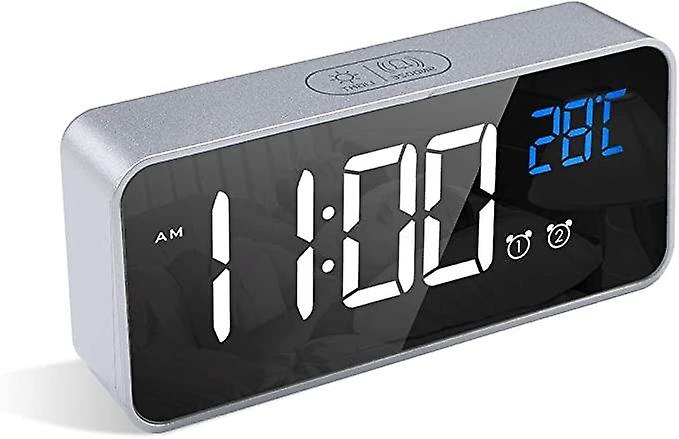 Digital Alarm Clock, LED Alarm Clock with Snooze Function, USB Ports Charging (Silver)