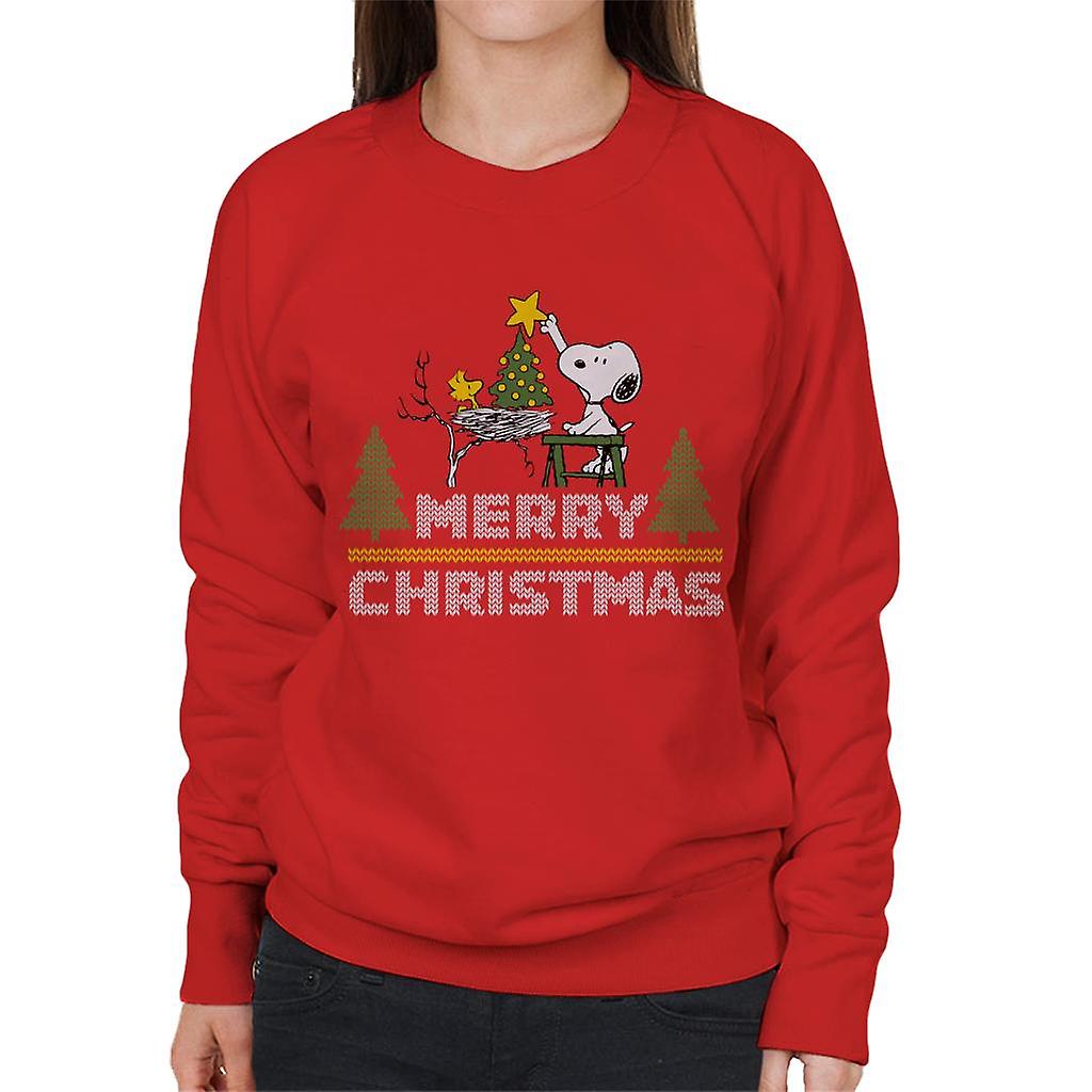 Peanuts Snoopy And Woodstock Decorating Xmas Tree Women's Sweatshirt