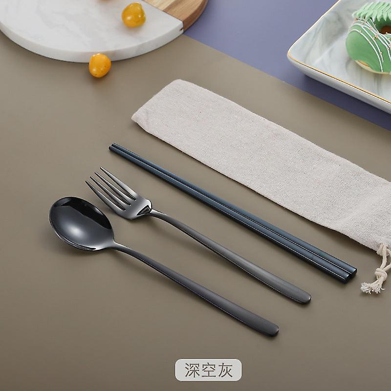 Stainless Steel Korean-style Spoon Fork Chopsticks Titanium-plated Tableware Student Portable Three-piece Chopsticks Spoon Fork
