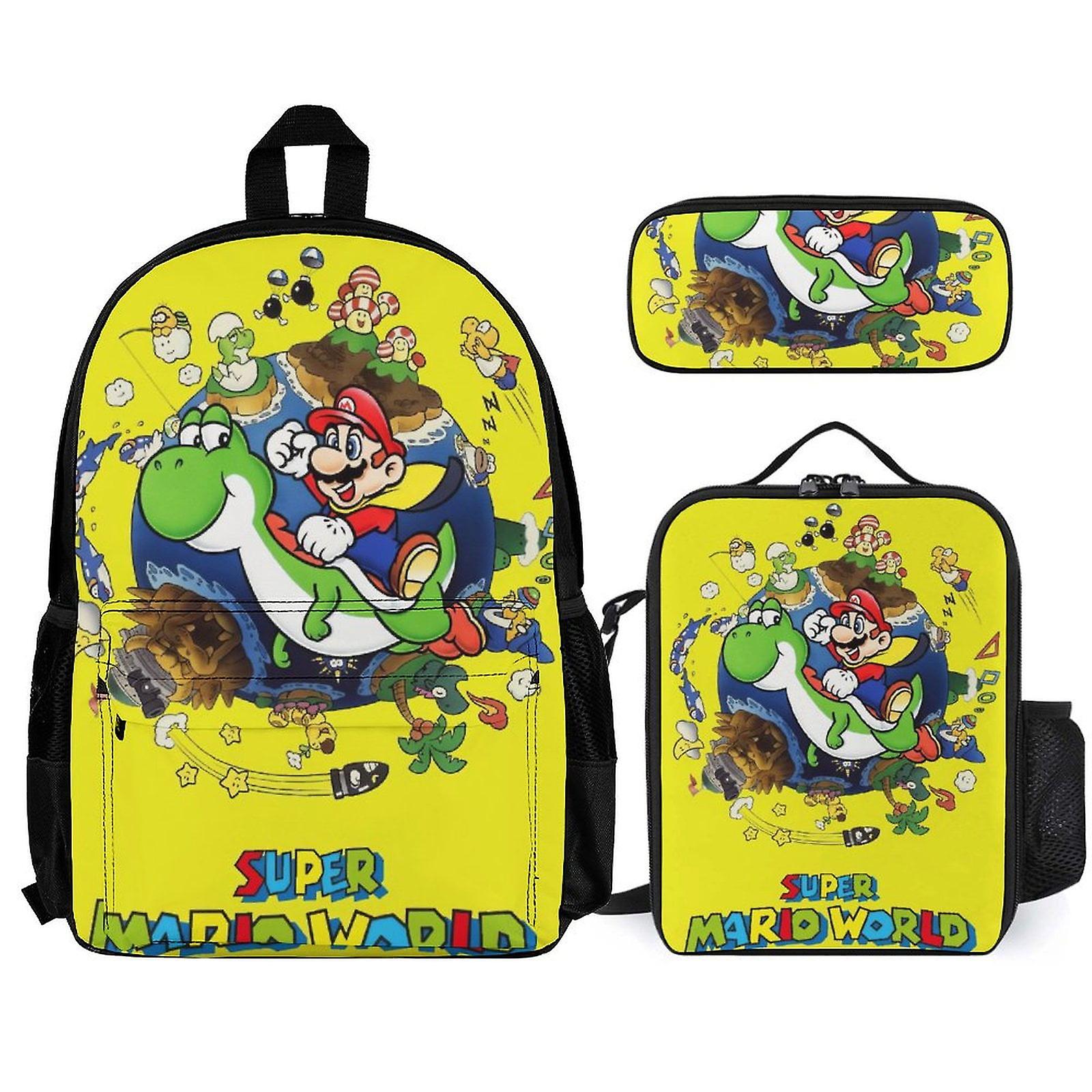 مجموعة حقائب ظهر سوبر ماريو ، حقيبة ظهر مع صندوق غداء ومقلمة 3 قطع