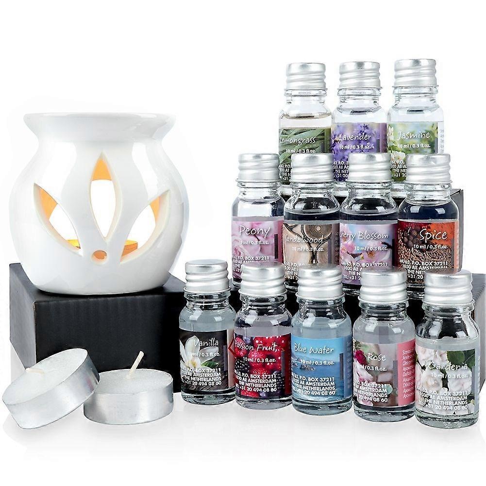 White ceramic diffuser with 12 fragrances and tealight candles