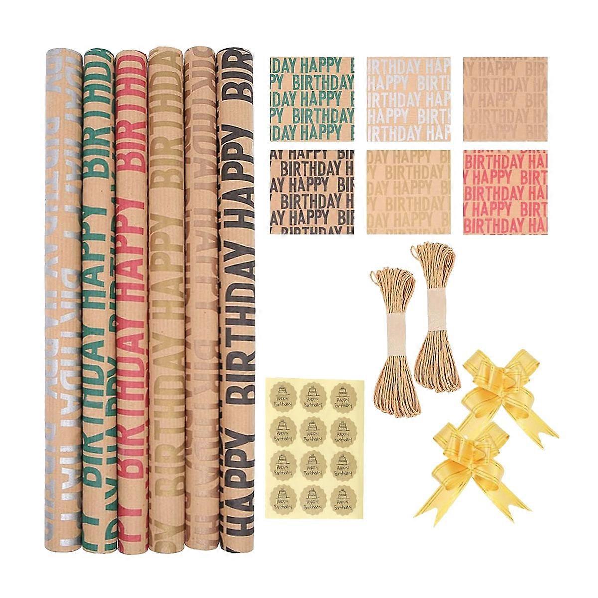 Kraft Birthday ,12 Sheets Folded Paper with Strings,Stickers and Bows for All Birthday Occasions