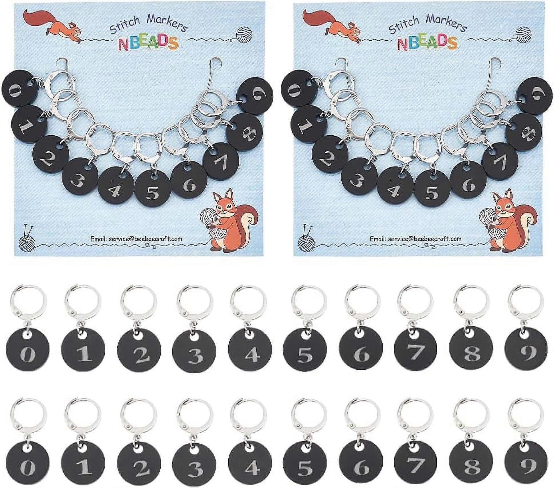 24 Pcs Flat Round Number Stitch Markers Black Acrylic Crochet Stitch Marker Charms 304 Stainless Steel Clasp Locking Stitch Marker for Knitting Weavin