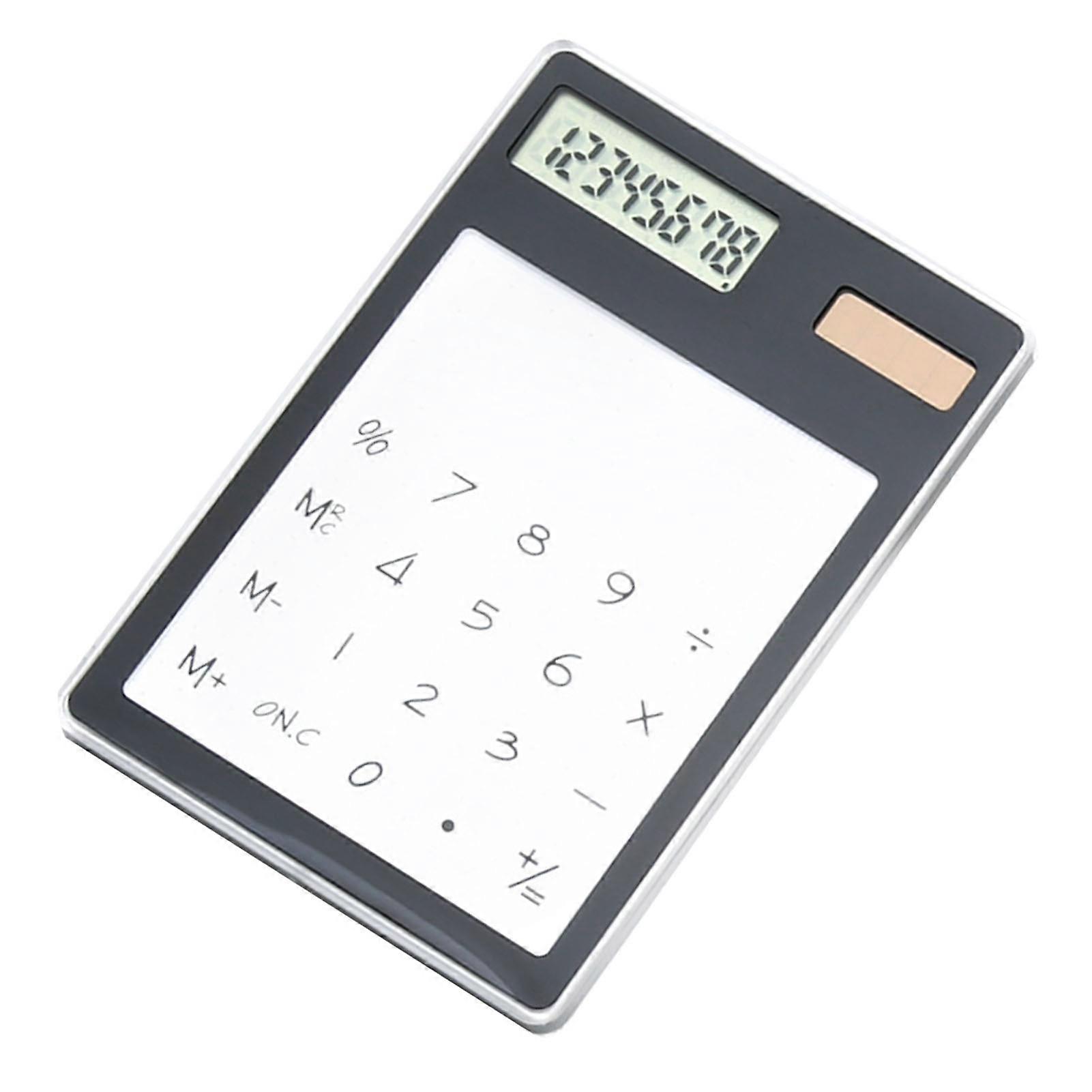 Solar Powered Calculator Touch Screen 8 Digit LCD Display Portable Transparent Calculator for Office School Home Black