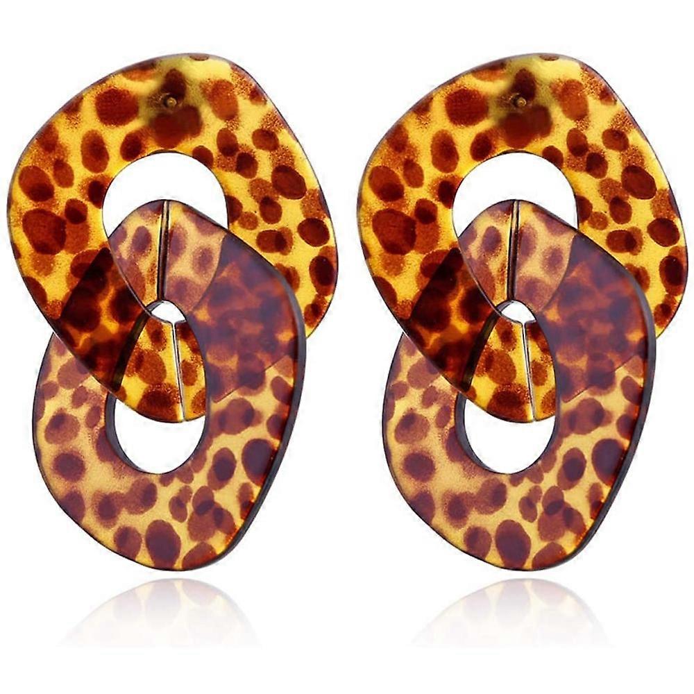 Leopard Acrylic Resin Double Hoop Chain Earrings Tortoiseshell (Random Color)