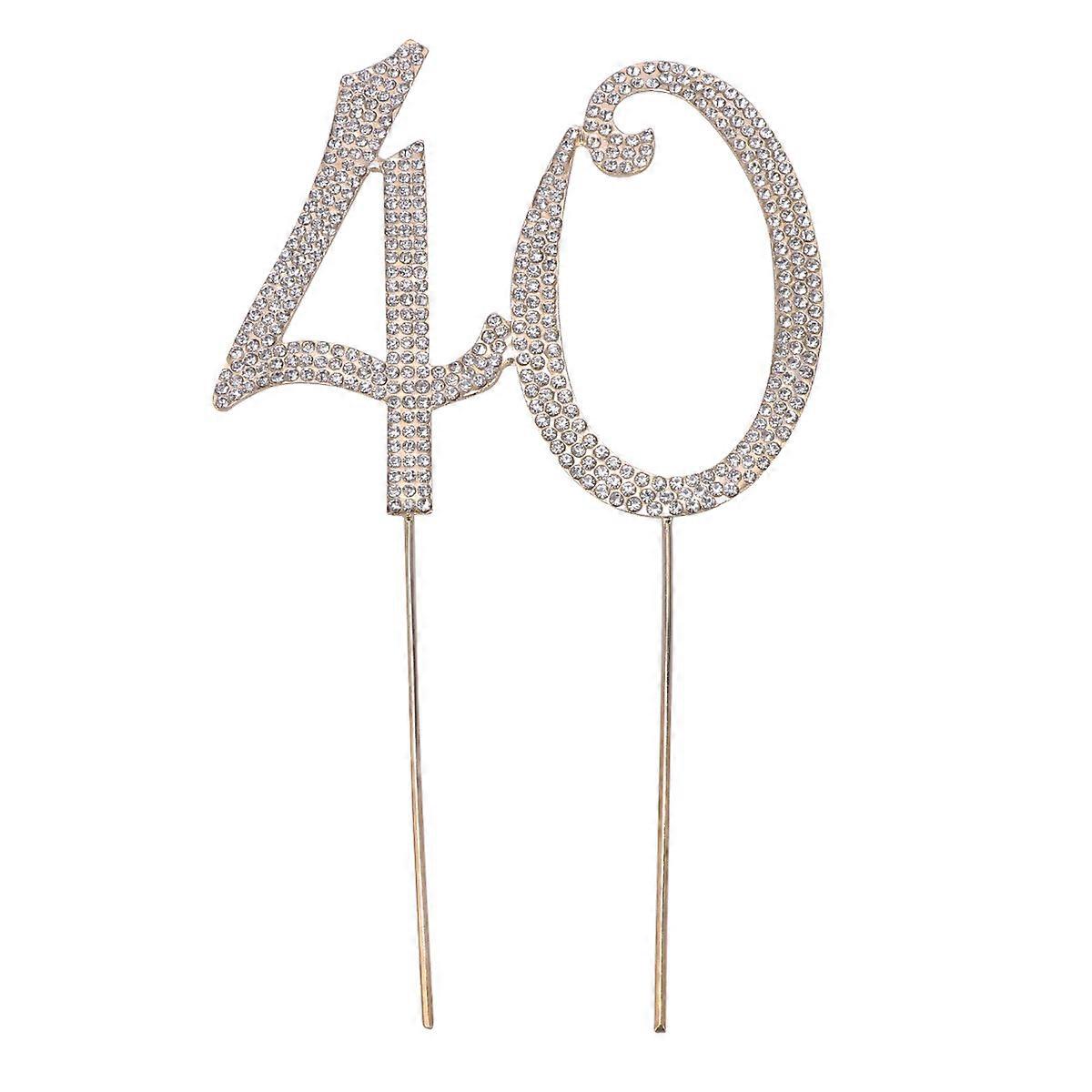 كعكة عيد ميلاد توبر لحفلة عيد ميلاد 40 أو الذكرى السنوية كريستال أحجار الراين كعكة الزخرفية توبر لمستلزمات الحفلات (ذهبي)