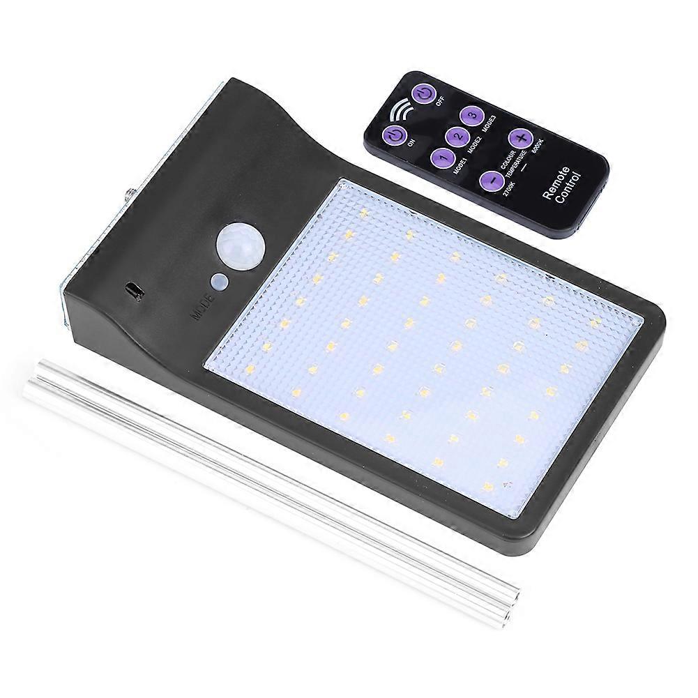 3 Modes Remote Control 48 LED Solar Power PIR Motion Sensor Outdoor Security Wall Light Black