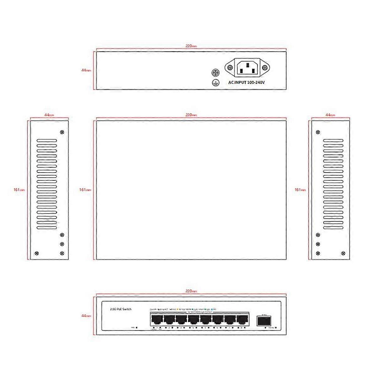 2.5GbE POE Switch 9 Port 2.5G Network Switch 8x2.5GPOE Ports+1x10Gb SFP Optical Port Internet Split