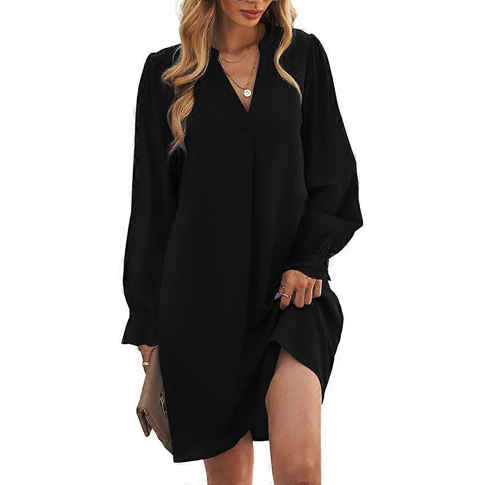 女性Vネックハーフスリーブシャツドレスエレガントサマーカジュアルプレーンショートドレスミディドレスカジュアルドレスファッションドレス