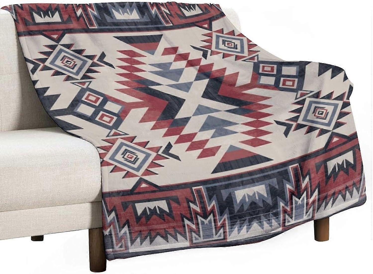 بطانية جنوبية غربية ، بطانية رمي هندية قبلية حمراء سوداء أزتك عرقية هندسية بطانية لغطاء أريكة سرير أريكة رمي ديكور المنزل 30 × 40 بوصة