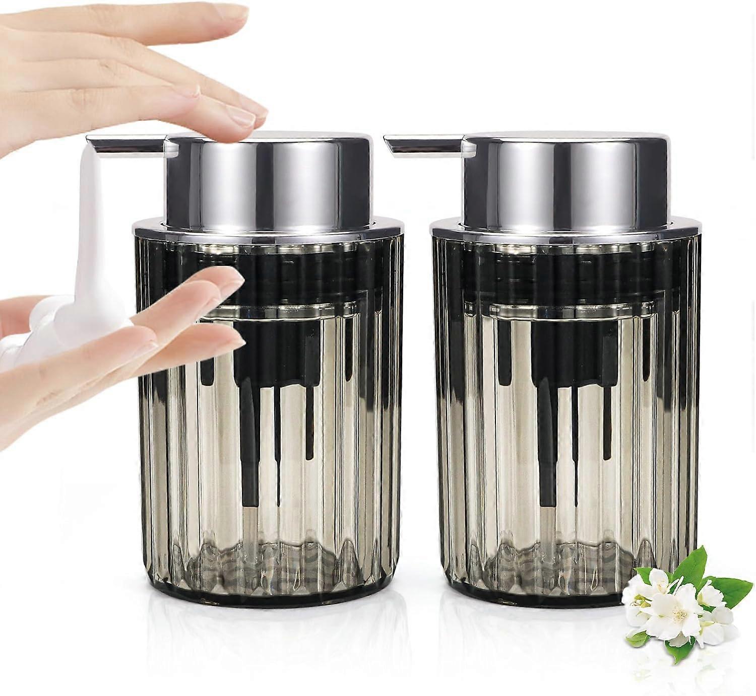 2 Pack Foaming Soap Dispenser- Foam Hand Soap Dispenser with Silver Pump for Bathroom, Modern Refillable Foaming Soap Bottle