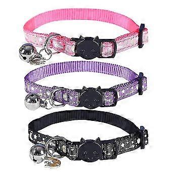Kattekrage med bjeller, justerbar avtakbar kattungekrage, med månestjernevalpkrage, justerbar 19-32 cm anti-kveler kattehalsbånd hundehalsbånd for Ki