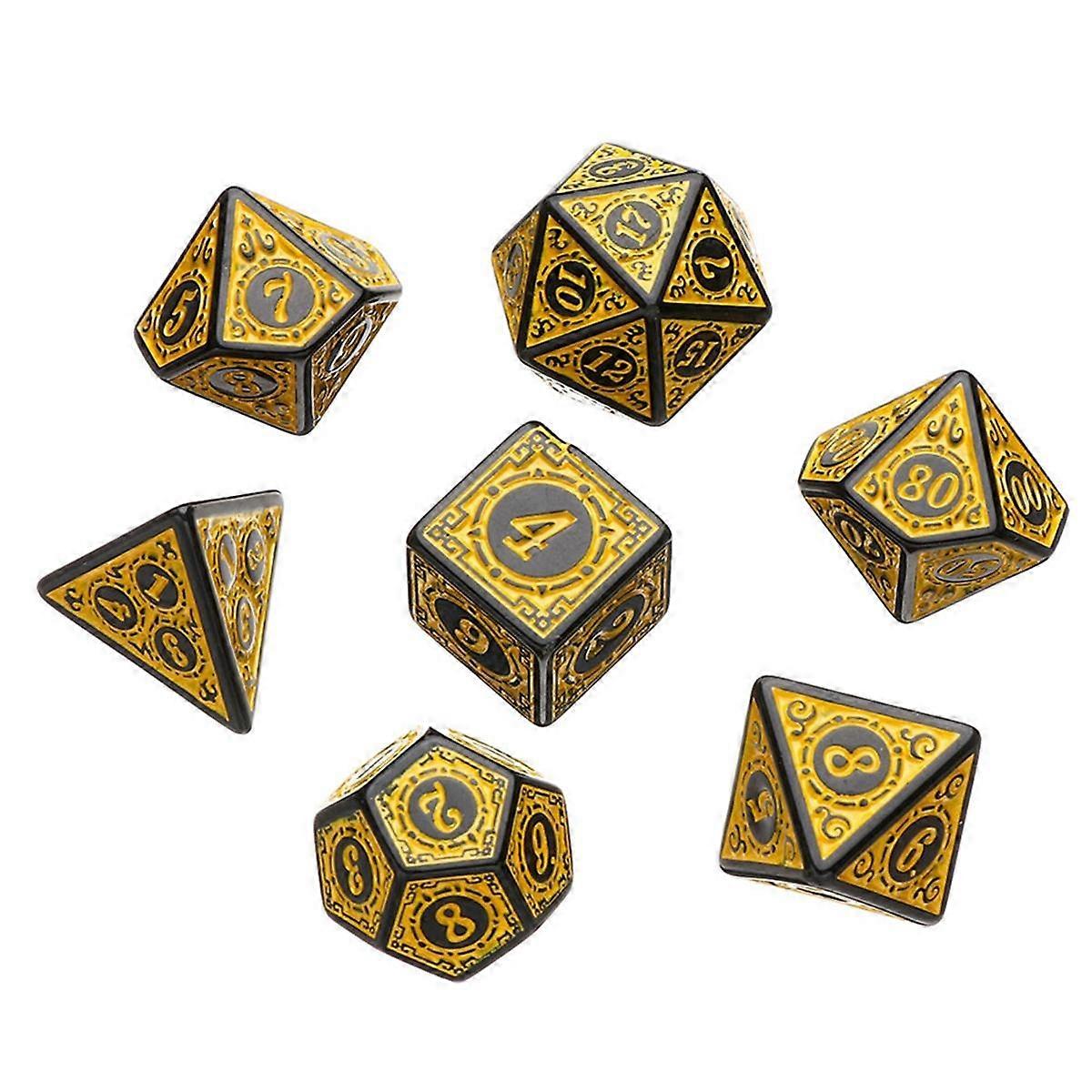 Yellow 7 Pcs for TRPG DND Dice Set Acrylic Multi-Sided 7-Die D4-D20 Polyhedral Dice Table Game Math Tabletop
