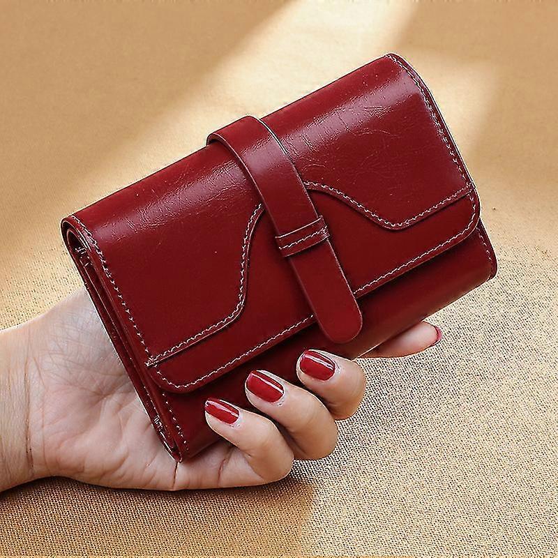 women wallet short retro oil wax leather coin purse multi-card multi-function small bag
