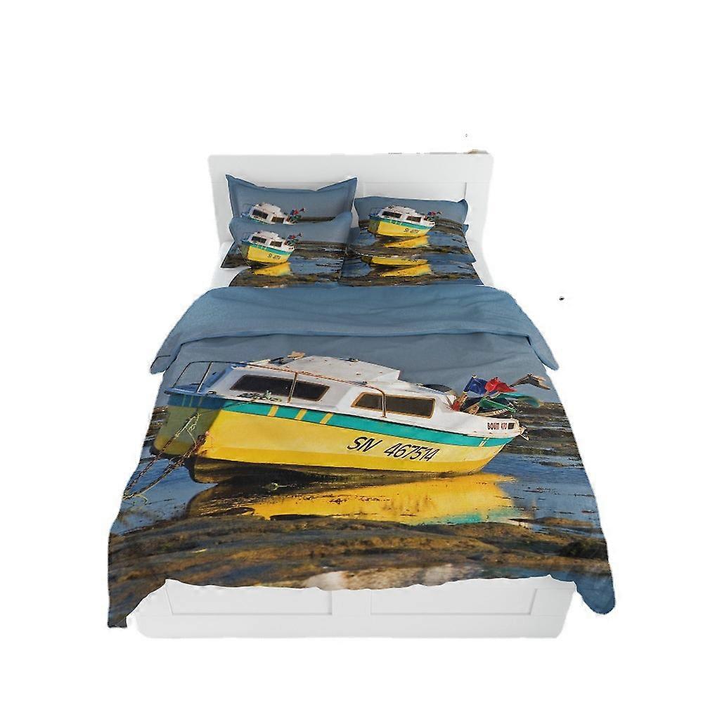 Ship pattern down duvet cover 3D ultra-fine fiber bed sheet printed bedding