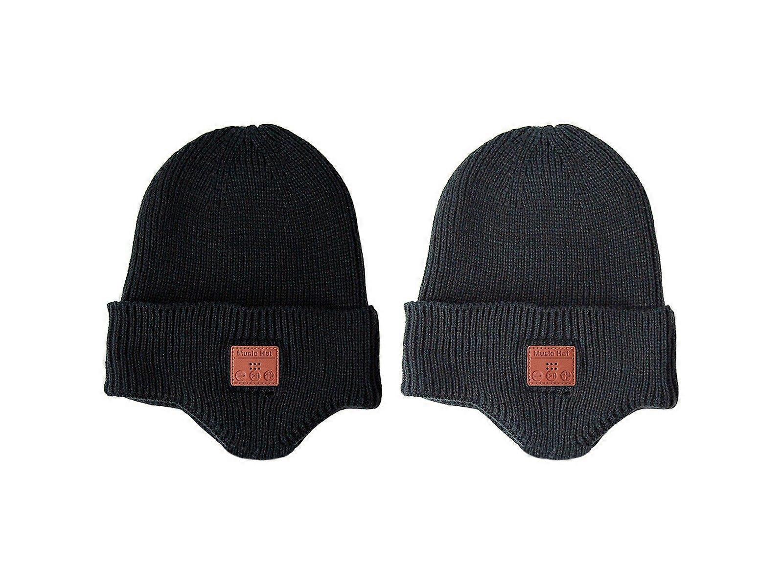 2PCS Wireless Bluetooth Headphone Beanie Black Dark Grey