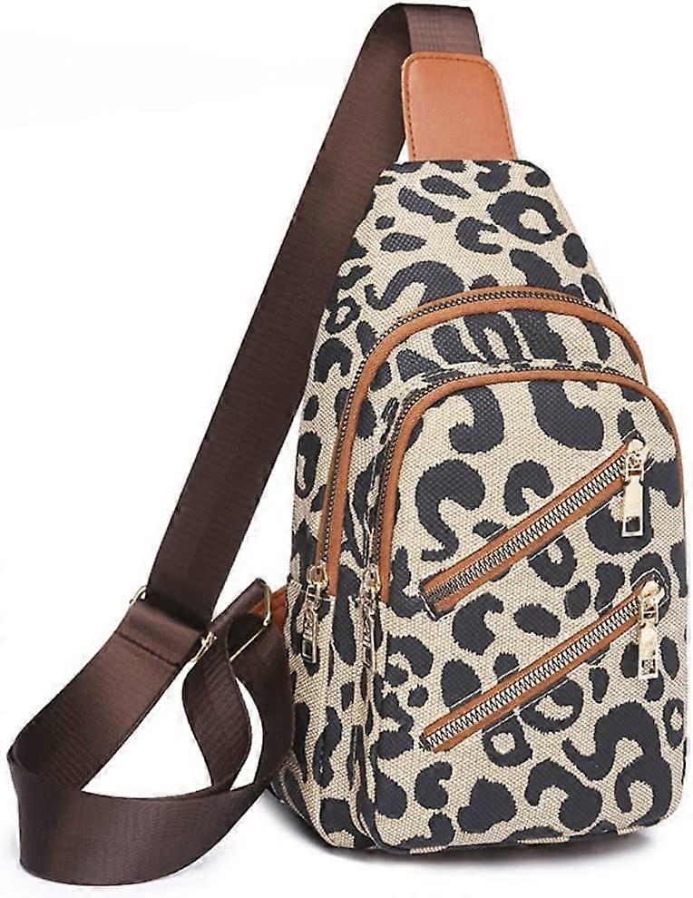 Leopard Print Chest Bag for Women Letter Print Crossbody Sling Backpack with Wide Strap Multipurpose Fanny Daypack (white)