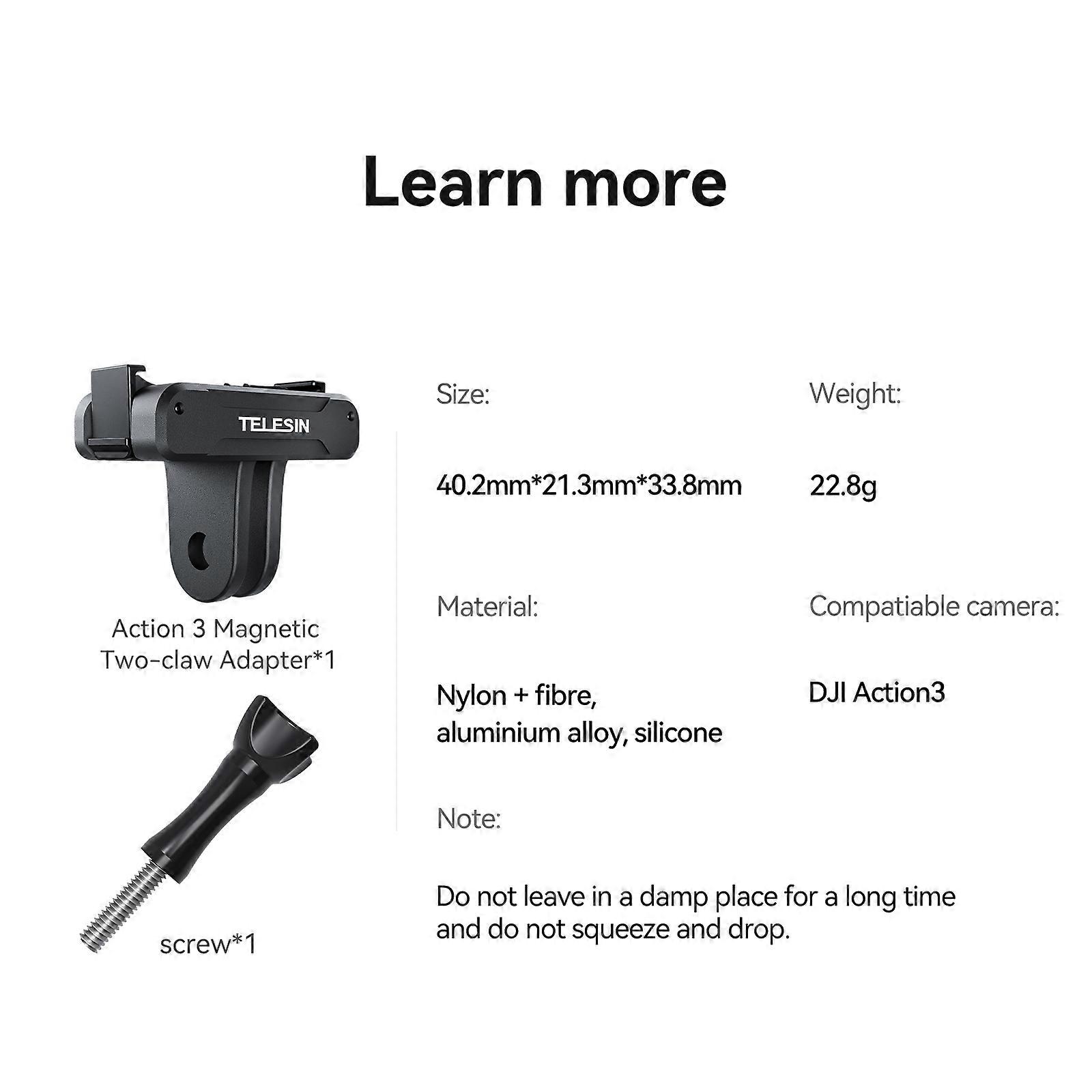 For DJI Action 3 Magnetic Two Claw Adapter 1/4 Thread Universal Port For DJI Action 3 /DJI Action 2 Camera Accessories