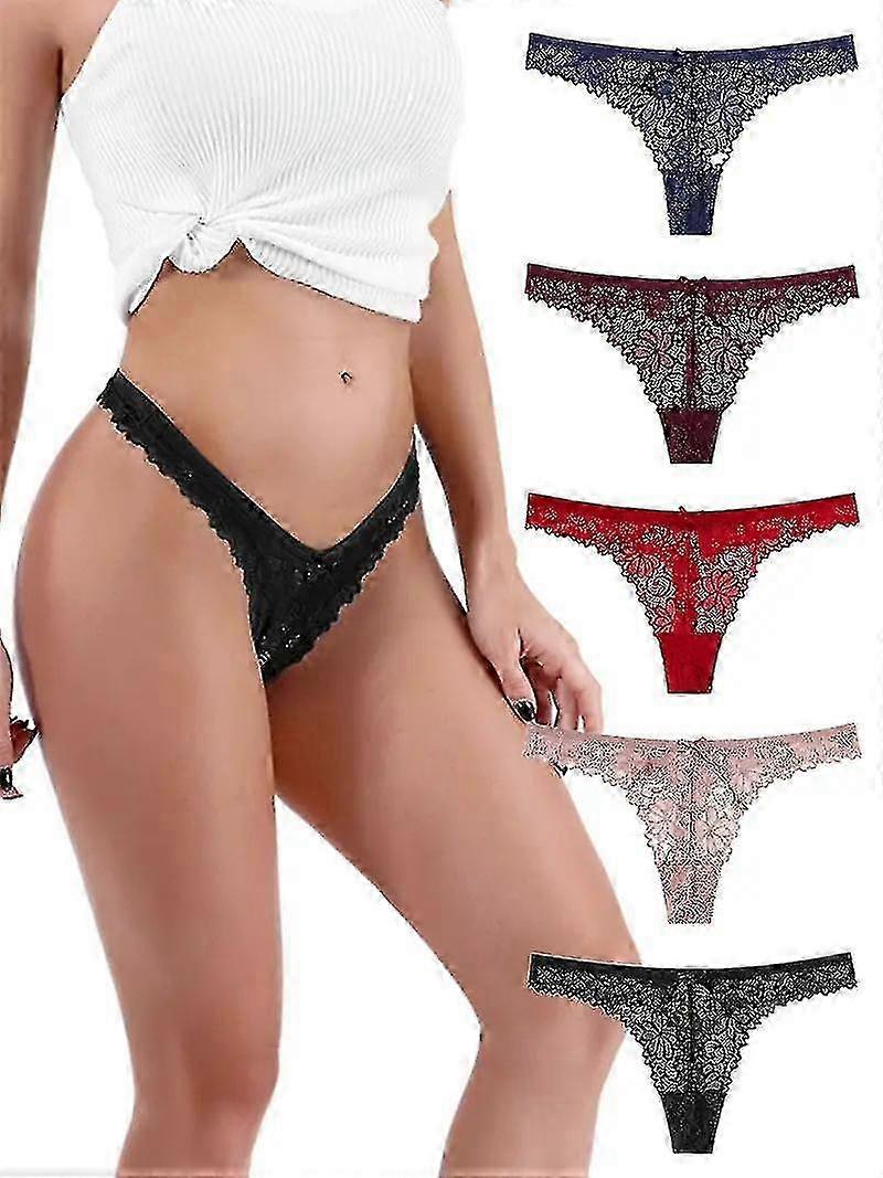 [5 szt.] Oddychające Niskie Wzrost Sexy Lace Thong, Solidne Medium Elastyczne G-stringi & Stringi, bielizna damska & Bielizna-xl12