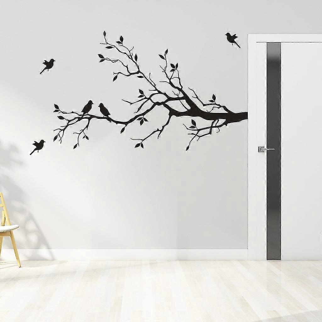 A Set of Wall Stickers Tree Branch Leaves Birds Wall Decals Stickers Removable Home Decor Bedroom Decorations Black