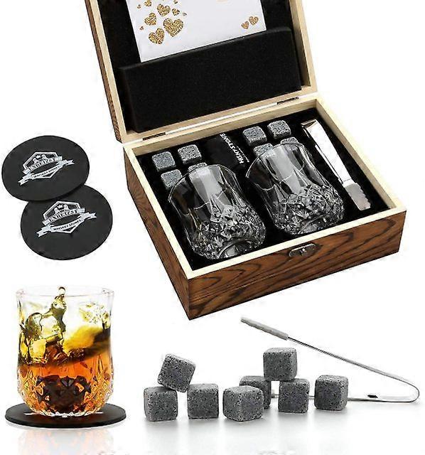 Pietre di whisky & Set di bicchieri, cubetto di ghiaccio in granito per whisky, rocce da brivido Whiski in scatola di legno, miglior regalo per papà marito uomini