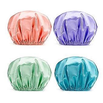 Shower Caps for Women Reusable Waterproof, 4 Pack Women Shower Caps Reusable Hair Cap for Shower  Layers Elastic, 30CMpink blue purple green