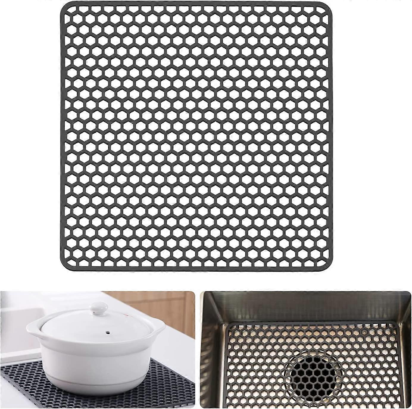 Silicone Sink Protector Mat Kitchen Grid Sink Liner (Grey)