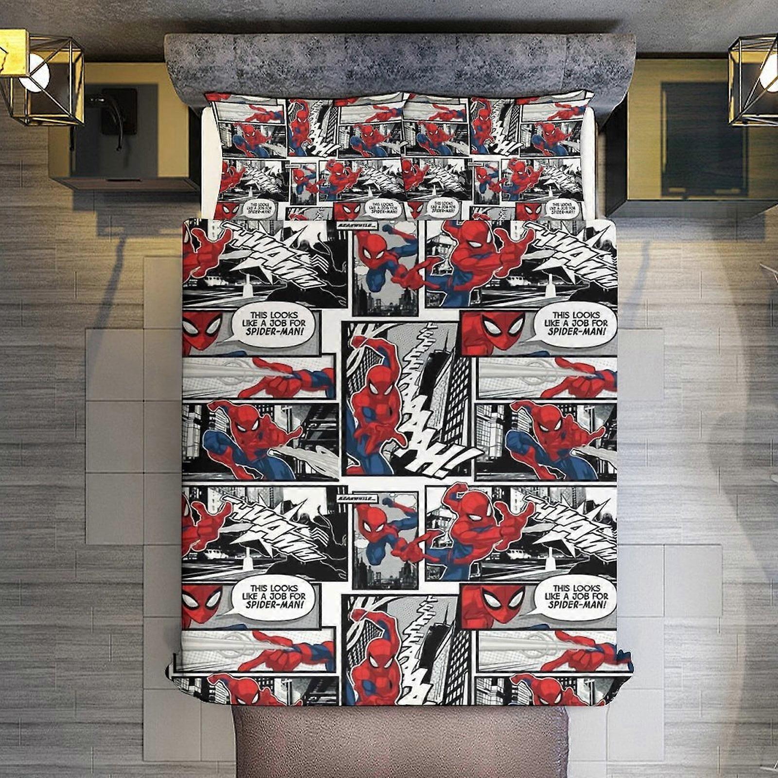 v3584 Lakan Sängkläder Retro Spider-Man 3 delar påslakan set Full storlek Super Soft Fade Resistant Microfiber 1 överdrag med dragkedja och 2 kuddar