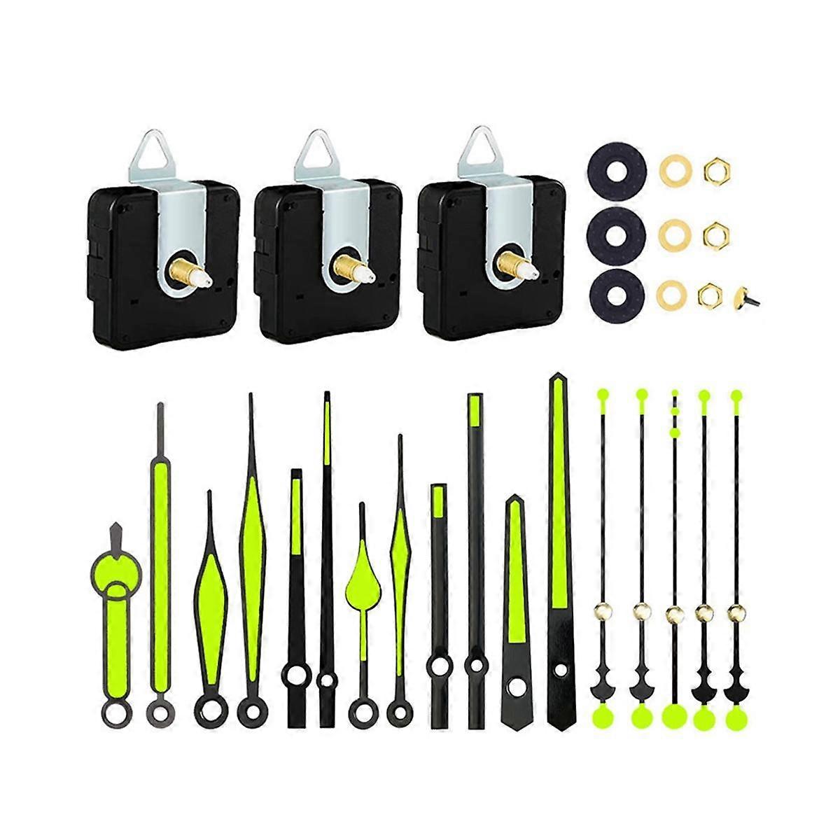 3Pcs Quartz Clock Movement Mechanism Parts with 6 Types Luminous Clock Hands Clock Accessories for