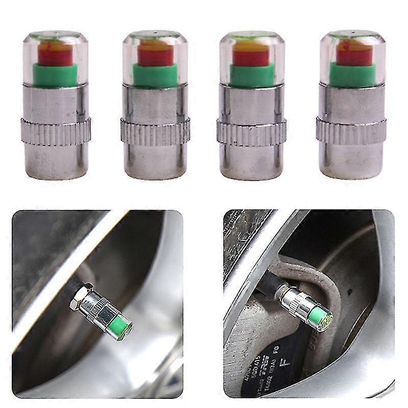 4pcs Car Tire Pressure Indicator Tire Pressure Gauge Indicator Alert Monitoring Valve Cap Sensor External Valve Detection