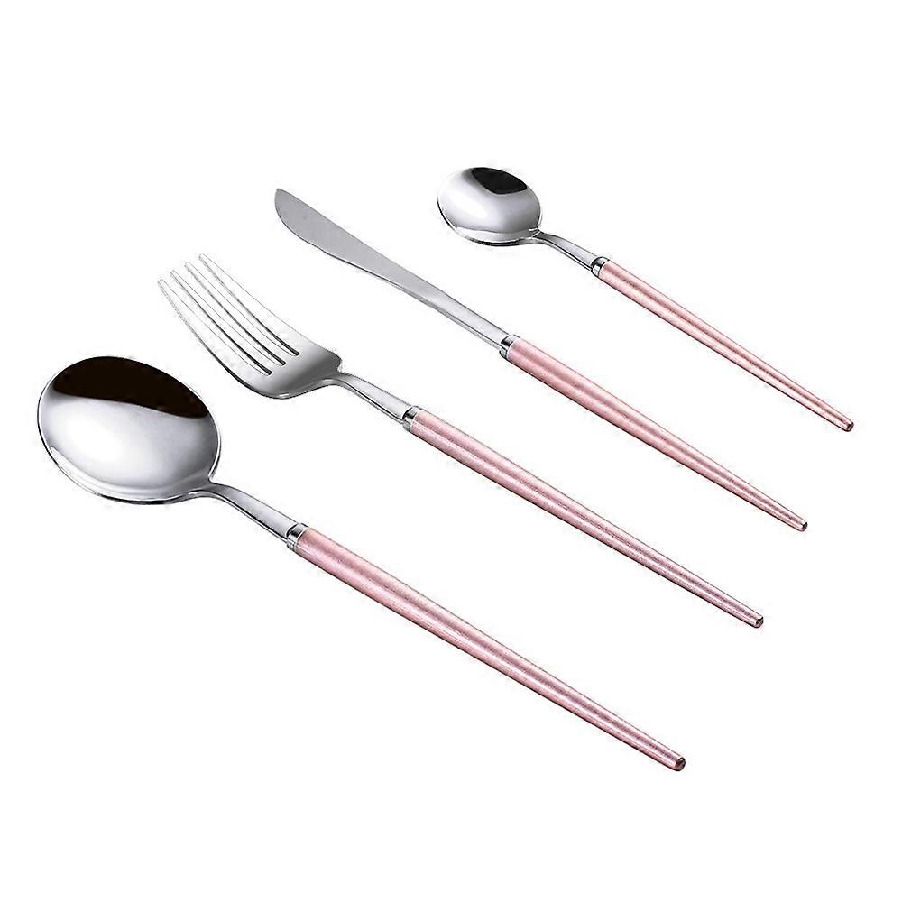 Silverware Set with Solid color handle, 4-Piece Stainless Steel Flatware Set, Kitchen Utensil Set Service for 1