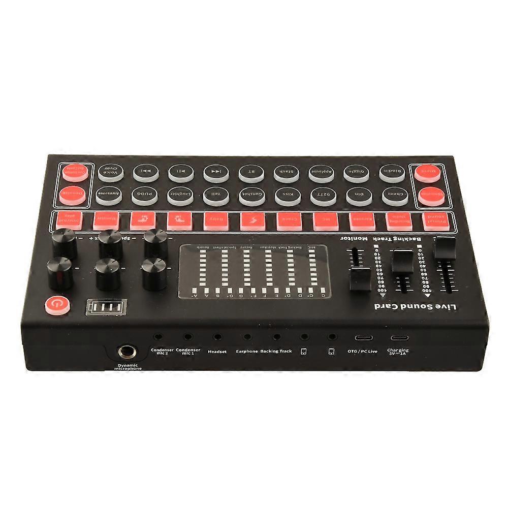 Sound Mixer Board,Live Sound Card Voice Changer with Multiple Sound Effects and LED Light for Live Streaming Audio Mixer