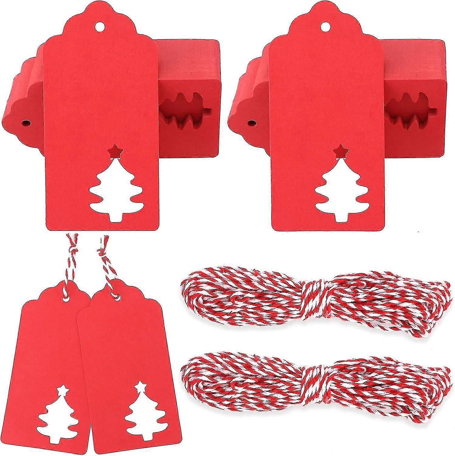 Red Christmas Gift Tags 100 Plain Labels With String
