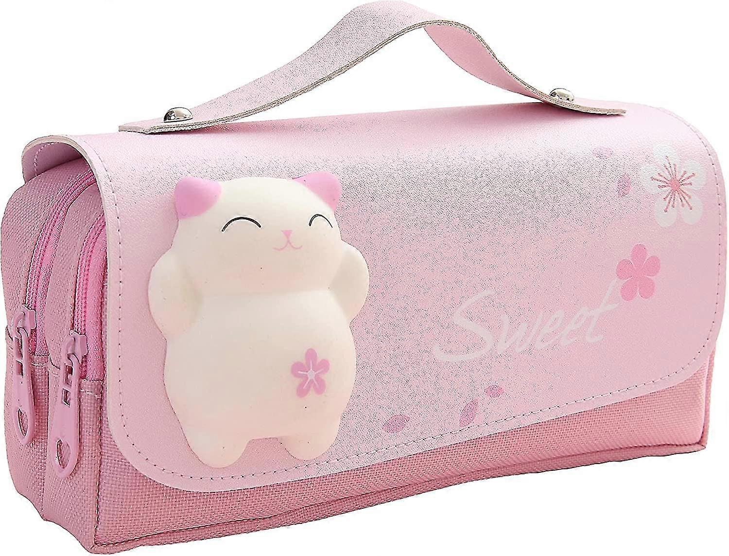 Pencil Case For Girls, Kawaii Pencil Case For Kids, Cute Pencil Pouch With Large Capacity And 3 Compartment, Cartoon 3d Extrusion Cat Toy Decoration,