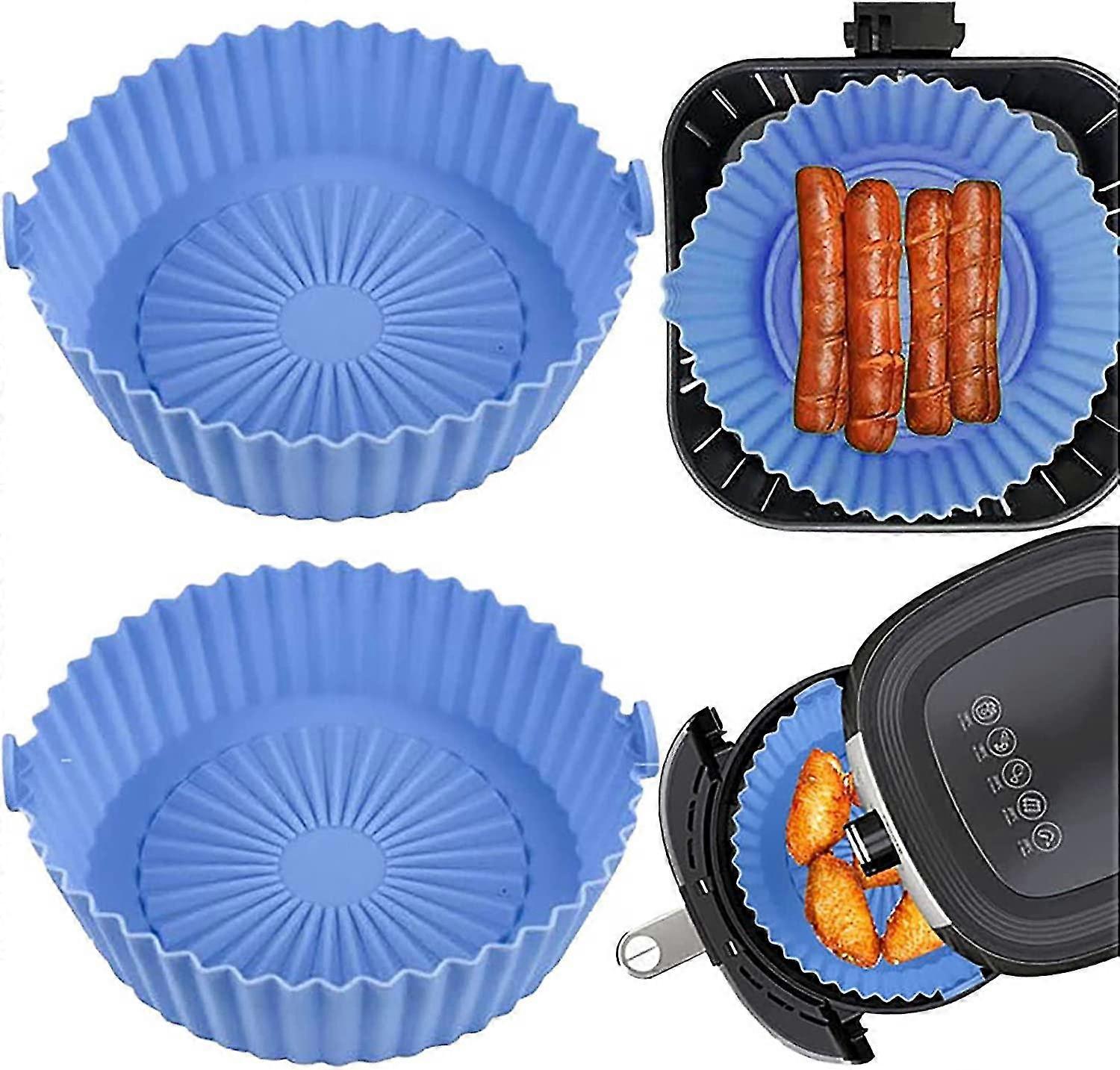 Air Fryer Silicone Pot Reusable Air Fryer Liners For Baking Roasting Oven Microwave(6.3 Inch, 2 X Blue)