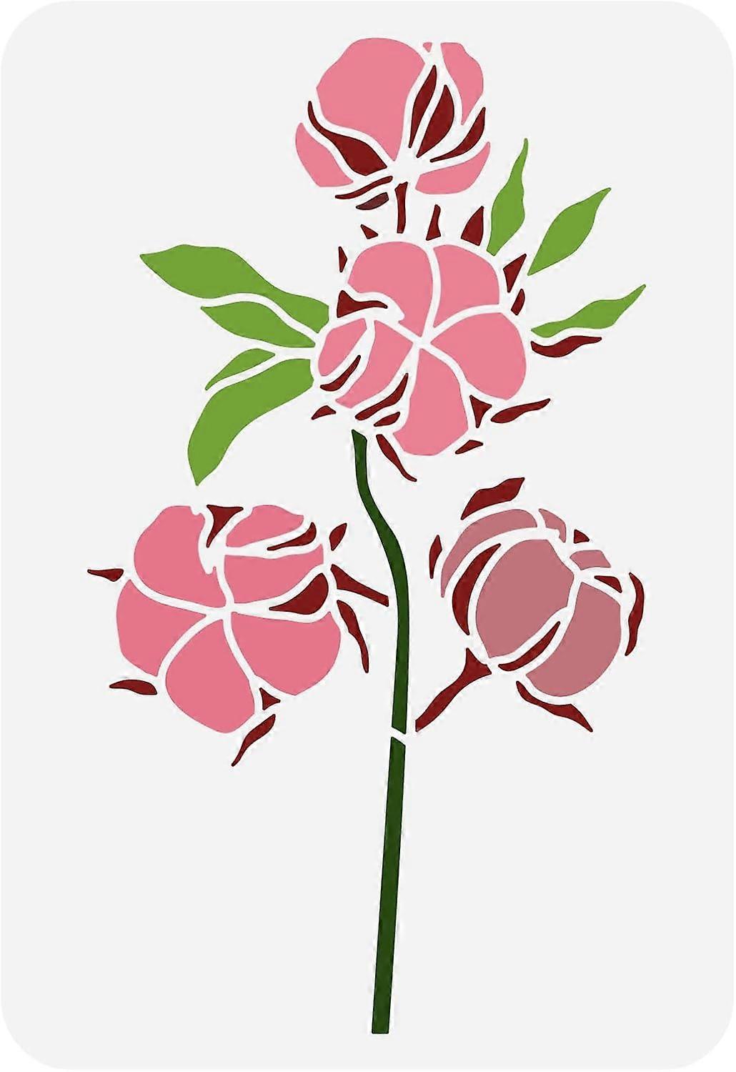Cotton Stencil for Painting 8.3x11.7inch Reusable Cotton Blossom Drawing Template Plastic Hollow Out Stencil for Painting on Wall Wood Furniture DIY H