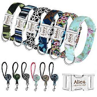 Collare e guinzaglio per cani personalizzati in nylon stampato Set di targhette ID incise personalizzate