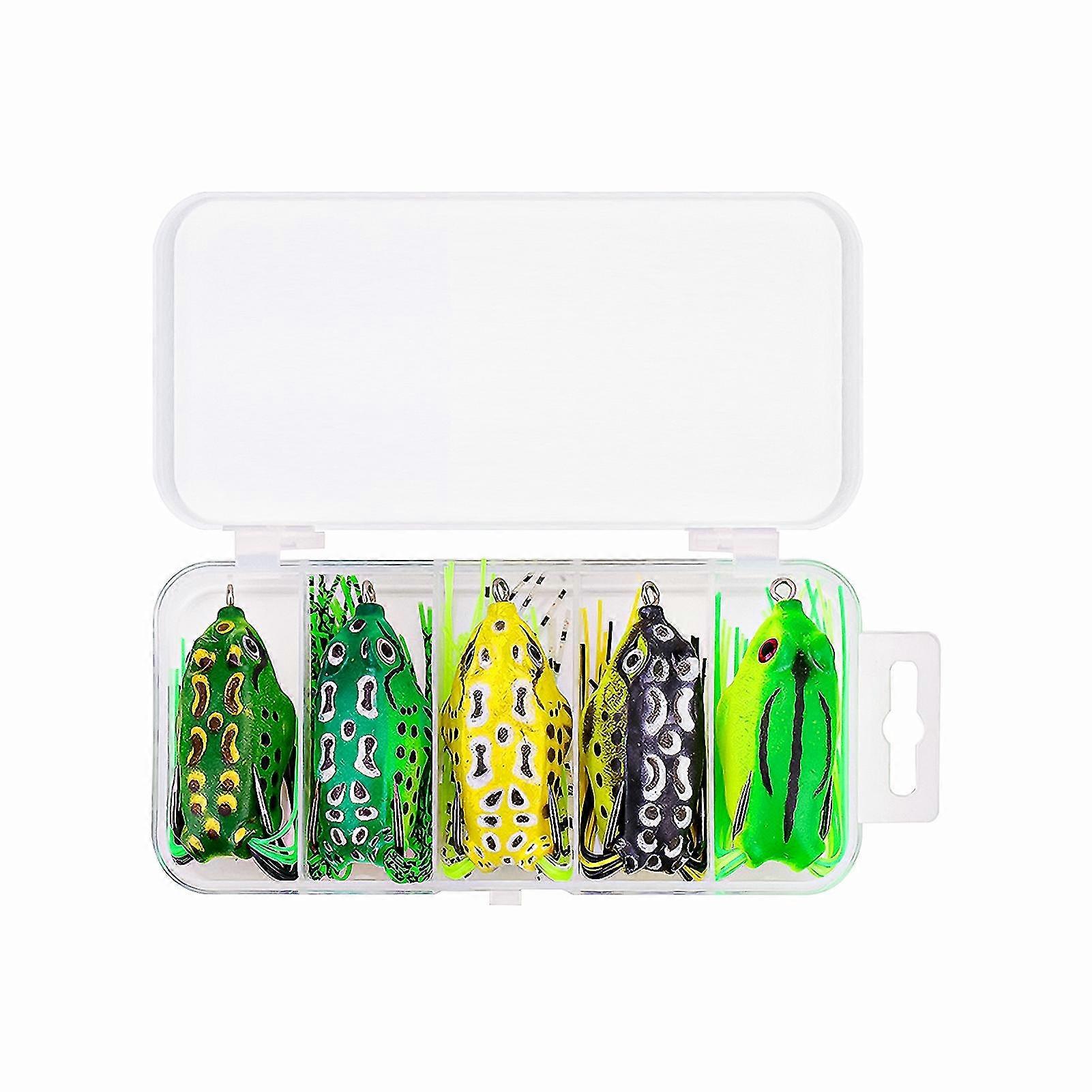 5pcs/set Frog Lure Strip Line Double Hook Colorful Soft Simulated Topwater Fishing Crankbait For OutdoorMedium