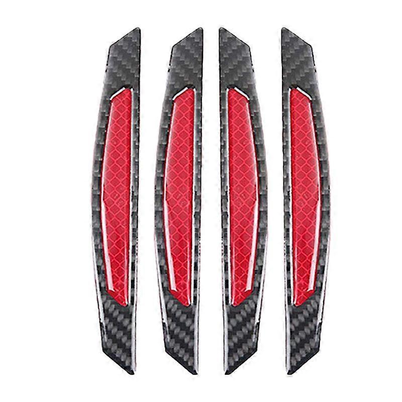 4Pcs Super Red Reflective Stickers Carbon Fiber Strips Car Side Door Edge Bumper Anti-Scratch Prote