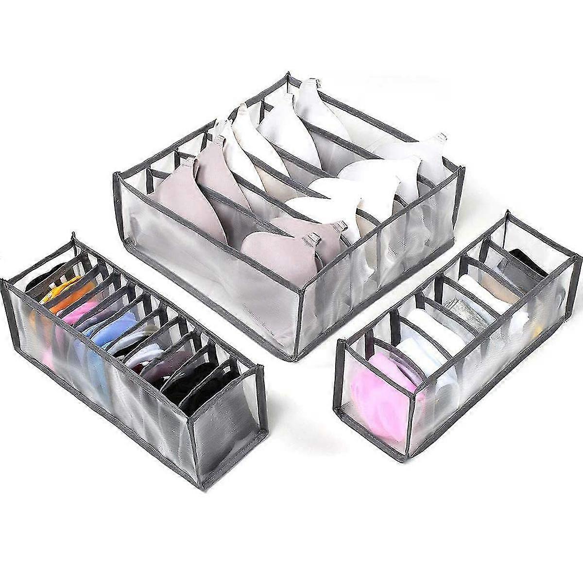 Underwear Organizer Drawer Divider,set Of 3 Includes 6+7+11 Cell Collapsible Closet Cabinet Drawer Compartment Storage Boxes